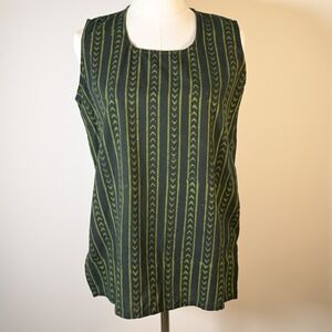 Fabindia Womens M Green Block Print Cotton Sleeveless Boho India Tank